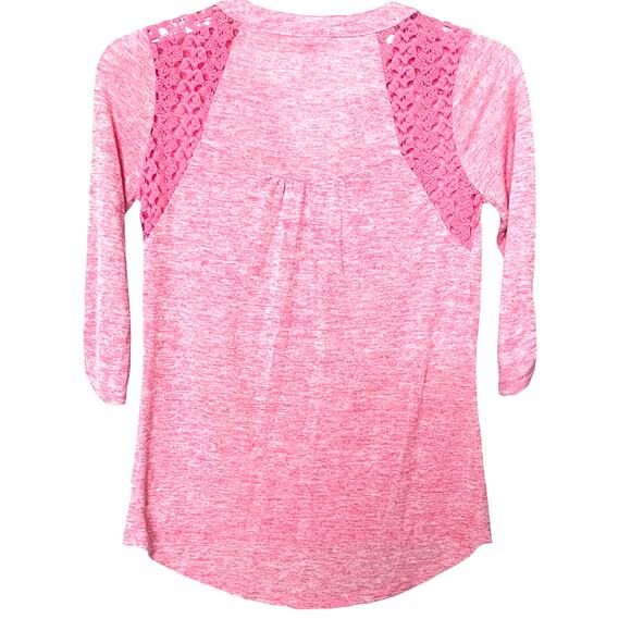 NO BO LONG SLV, PULL-OVER, V-NECK TOP, JUNIORS, M (7/9)-PINK, LACE ON SHOULDERS - Picture 4 of 12